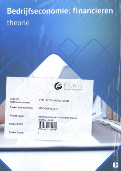 Afbeelding van Bedrijfseconomie, financieren theorie, licentie + boek MBO-BEFIN-22-TH
