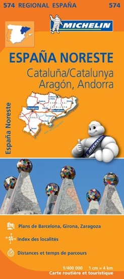 Afbeelding van Regionale kaarten Michelin Michelin Wegenkaart 574 Spanje Noordoost - Catalunya, Aragón, Andorra