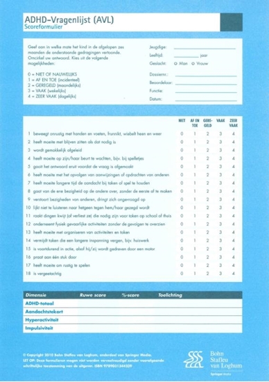 Afbeelding van ADHD-vragenlijst (AVL) - scoreformulieren