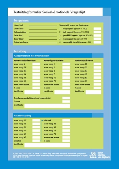 Afbeelding van Sociaal Emotionele Vragenlijst (SEV) - scoreformulieren