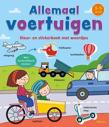 Afbeeldingen van Kleur- en stickerboek met woordjes - Allemaal voertuigen (3-5 j.)
