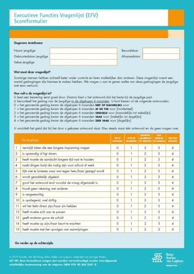 Afbeelding van Executieve Functies Vragenlijst (EFV) scoreformulieren