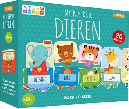 Afbeeldingen van Puzzeltrein 20 stukjes en boek Puzzeltrein 20 stukjes en boek - Mijn eerste dieren