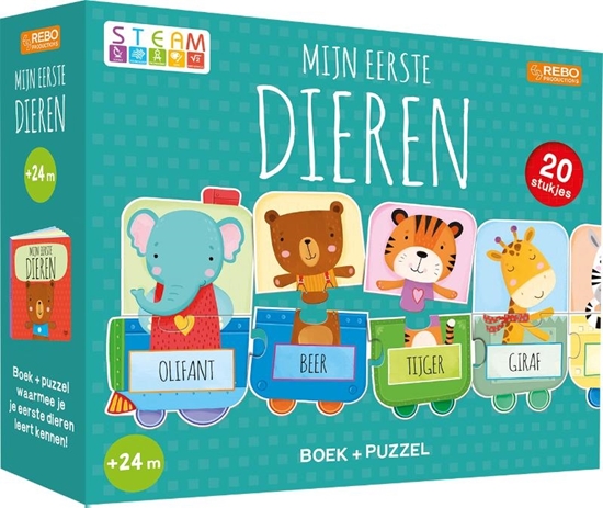 Afbeelding van Puzzeltrein 20 stukjes en boek Puzzeltrein 20 stukjes en boek - Mijn eerste dieren
