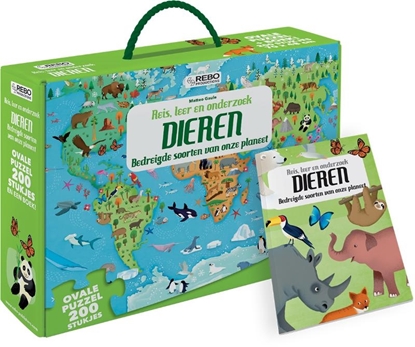 Afbeeldingen van Reis, leer en onderzoek - Boek + ovale puzzel Dieren - puzzel 200 stukjes en boek