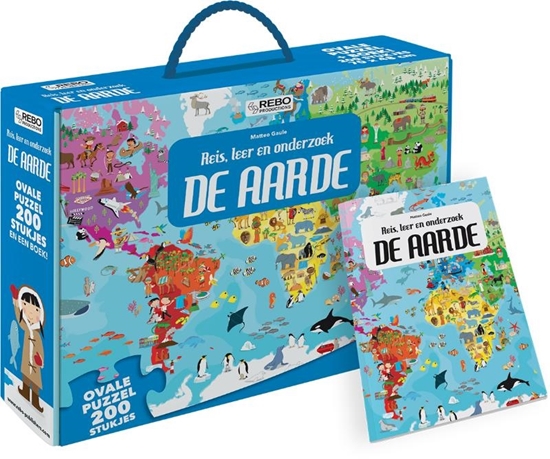 Afbeelding van Reis, leer en onderzoek - Boek + ovale puzzel De Aarde - puzzel 200 stukjes en boek