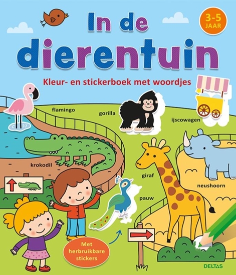 Afbeelding van Kleur-en stickerboek met woordjes - In de dierentuin 3-5 jaar
