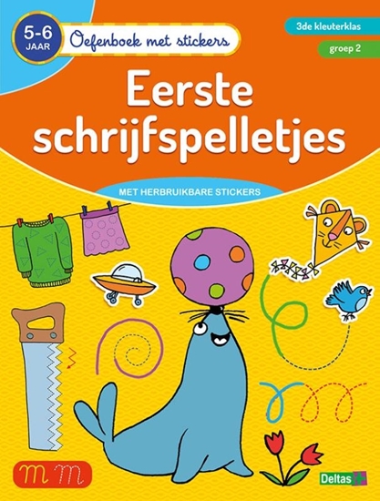 Afbeelding van Oefenboek met stickers Eerste schrijfspelletjes 5-6 jaar - 3de kleuterklas - groep 2