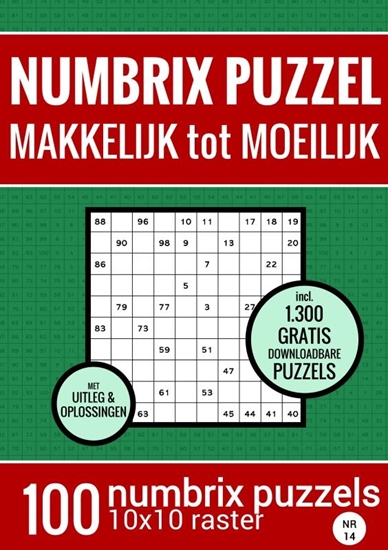 Afbeelding van Kerstcadeau: Puzzelboek met 100 Numbrix Puzzels - Makkelijk tot Moeilijk - NR.14
