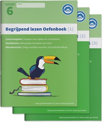 Afbeeldingen van Begrijpend Lezen Oefenboeken Compleet 1, 2 en 3 - Groep 6 Begrijpen lezen opgaven- en antwoordenboek,Verschillende type teksten en bijbehorende doelen.