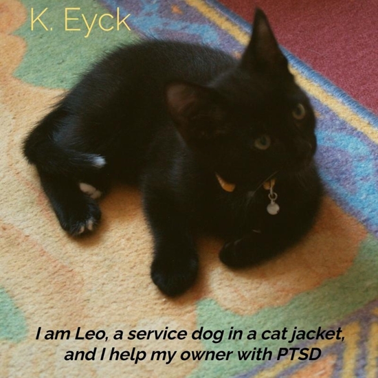 Afbeelding van I'm Leo, a service dog in a cat jacket, and I'm helping my owner with PTSD