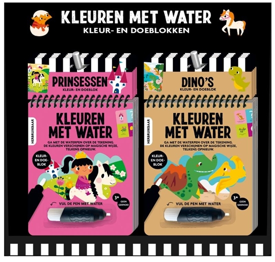 Afbeelding van Display kleuren met water 2T x 5E (Dino + Prinsessen)