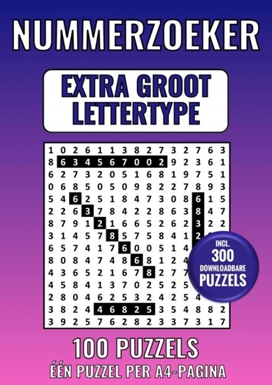 Afbeelding van Nummerzoeker Extra Groot Lettertype - 100 Puzzels - Eén Puzzel per A4-Pagina