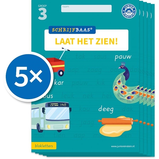Afbeelding van Schrijfbaas Schrijfbaas Blokletters Laat het zien-boek Groep 3 (Set van 5)