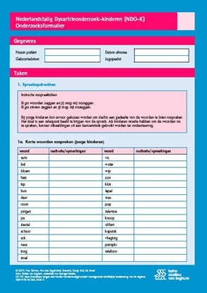 Afbeeldingen van Nederlandstalig Dysartrieonderzoek - Kinderen (NDO-K) scoreformulieren