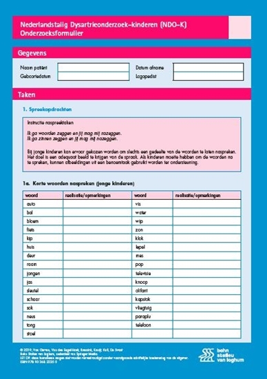 Afbeelding van Nederlandstalig Dysartrieonderzoek - Kinderen (NDO-K) scoreformulieren
