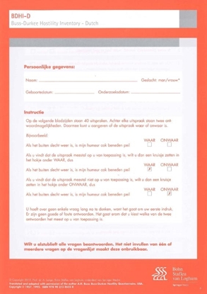 Afbeeldingen van Buss-Durkee Hostility Inventory Dutch (BDHI-D) - scoreformulieren