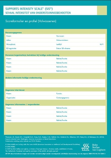 Afbeelding van Support Intensitiy Scale (SIS) - scoreformulieren