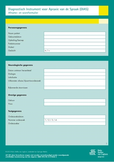 Afbeelding van Diagnostisch Instrument voor Apraxie van de Spraak (DIAS ) - scoreformulieren