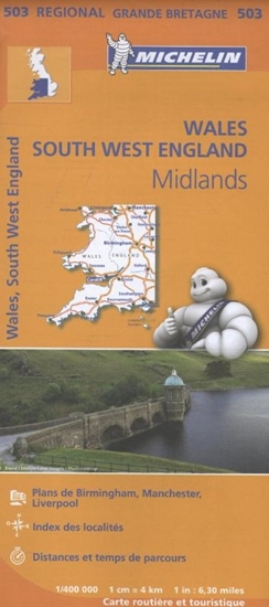 Afbeelding van Regionale kaarten Michelin Michelin Wegenkaart 503 Wales, Engeland Zuidwest Midlands