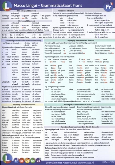 Afbeelding van Taalkaarten Macco Lingui - Grammaticakaart Frans