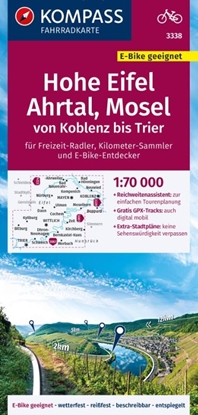 Afbeeldingen van KOMPASS Fahrradkarte 3338 Hohe Eifel, Ahrtal, Mosel, von Koblenz bis Trier 1:70.000