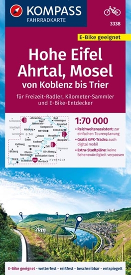 Afbeelding van KOMPASS Fahrradkarte 3338 Hohe Eifel, Ahrtal, Mosel, von Koblenz bis Trier 1:70.000