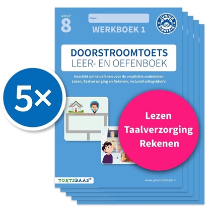 Afbeeldingen van Doorstroomtoets Leer- en Oefenboek – Werkboek 1 + Online video-uitleg (set van 5)