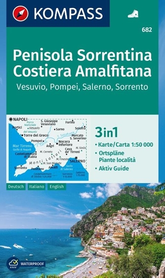 Afbeelding van KOMPASS Wanderkarte 682 Penisola Sorrentina, Costiera Amalfitana, Vesuvio, Pompei, Salerno, Sorrento 1:50.000