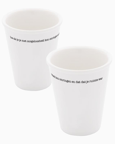 Afbeelding van Poëten aan tafel - het servies Porseleinen beker ‘Hoe als je je' set van 2