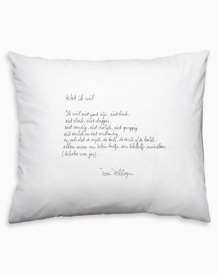 Afbeelding van Poezie om te kussen Plint kussensloop 'Wat ik wil' Toon Tellegen