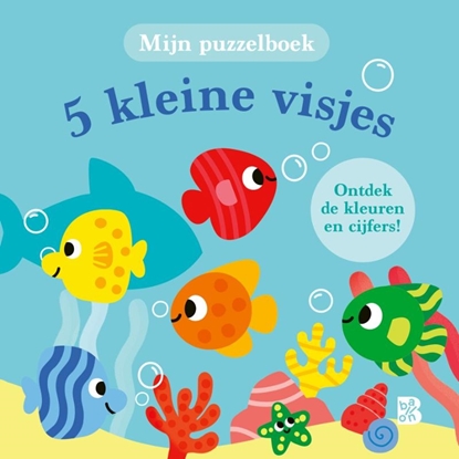Afbeeldingen van 5 kleine visjes (kartonboek met puzzelstukken aan koord)
