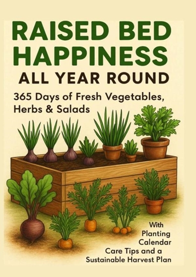 Afbeelding van RAISED BED HAPPINESS ALL YEAR ROUND 365 Days of Fresh Vegetables, Herbs & Salads – With Planting Calendar, Care Tips and a Sustainable Harvest Plan
