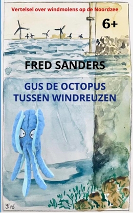 Afbeeldingen van Gus de Octopus tussen windreuzen