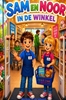 Afbeelding van Sam en Noor in de winkel