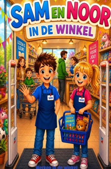 Afbeelding van Sam en Noor in de winkel