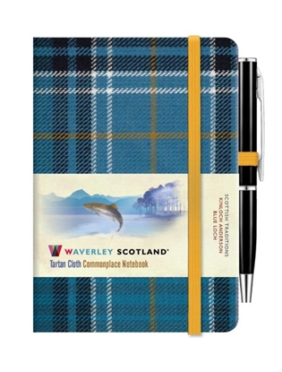 Afbeeldingen van Waverley Tartan Cloth Commonplace Notebook Waverley Blue Loch Tartan cloth mini notebook with pen