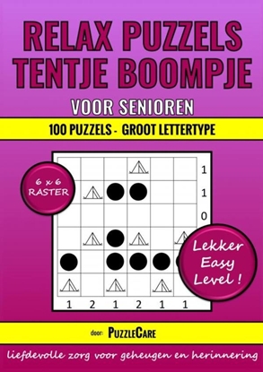 Afbeeldingen van Relax Puzzels: Tentje Boompje voor Senioren 6x6 Raster - 100 Puzzels Groot Lettertype - Lekker Easy Level!