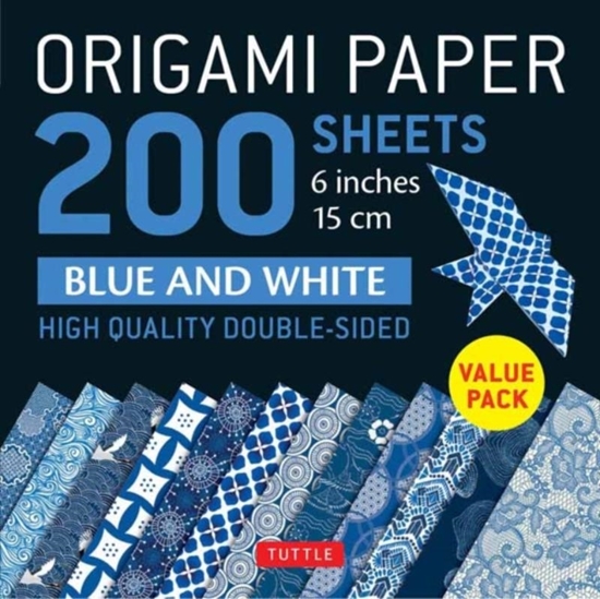 Afbeelding van Origami Paper 200 sheets Blue and White Patterns 6" (15 cm)