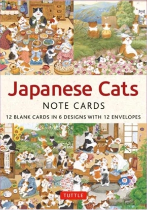 Afbeeldingen van Japanese Cats - 12 Blank Note Cards: In 6 Original Illustrations by Setsu Broderick with 12 Envelopes in a Keepsake Box