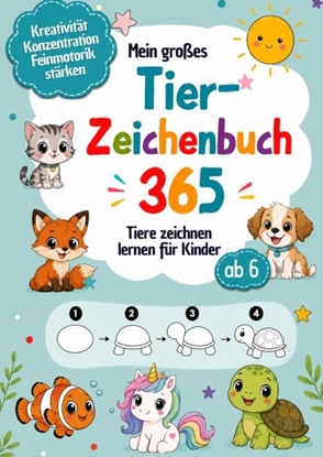 Afbeeldingen van Mein großes Tier-Zeichenbuch 365 Tiere zeichnen lernen für Kinder ab 6 – Schritt für Schritt in 4 Schwierigkeitsstufen