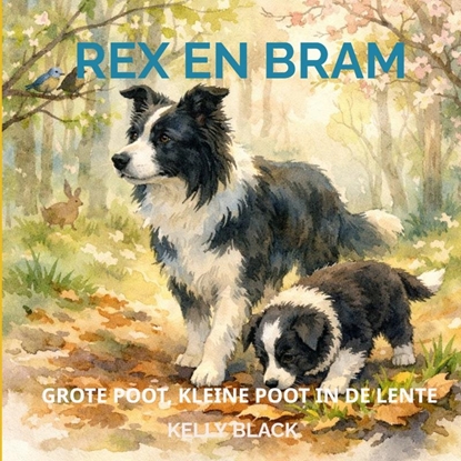Afbeeldingen van Rex en Bram in het lente bos