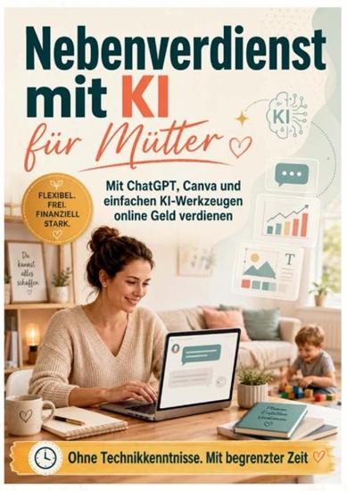 Afbeelding van Nebenverdienst mit KI für Mütter: Mit ChatGPT, Canva und einfachen KI-Werkzeugen online Geld verdienen