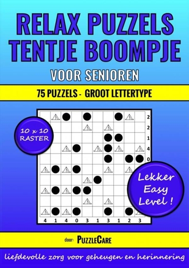Afbeelding van Relax Puzzelboek: Tentje Boompje voor Senioren 10x10 Raster - 75 Puzzels Groot Lettertype - Lekker Easy Level!