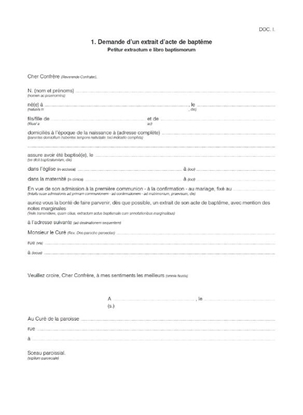 Afbeeldingen van Demande d'un extrait de bapteme - 25 ex.