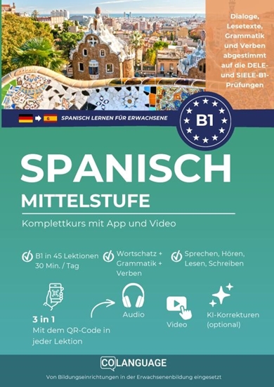 Afbeelding van Spanisch lernen B1 Mittelstufe. Komplettkurs mit App und Video